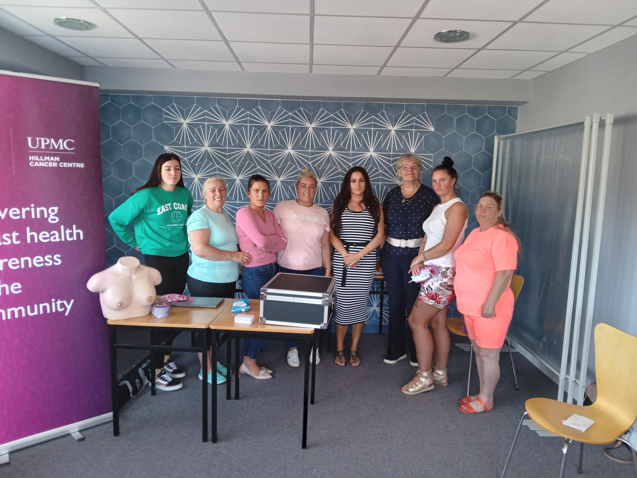 BCI/UPMC Education & Outreach Coordinator, Anne Mynes pictured with members of the Waterford Travellers community following her talk which took place in Deise House, Railway Square, Waterford in Spring’ 22.